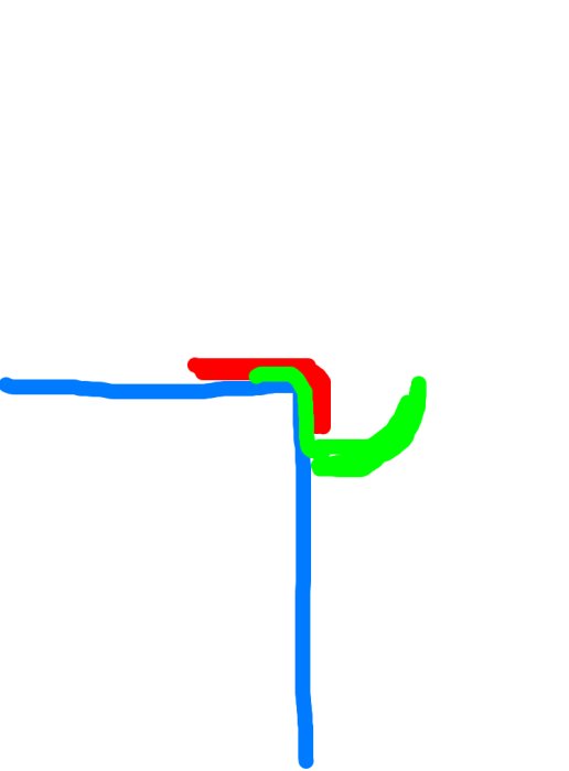 Ritad genomskärning av takkant med röd sidolista och grön hängränna relaterat till takpappsfäste.
