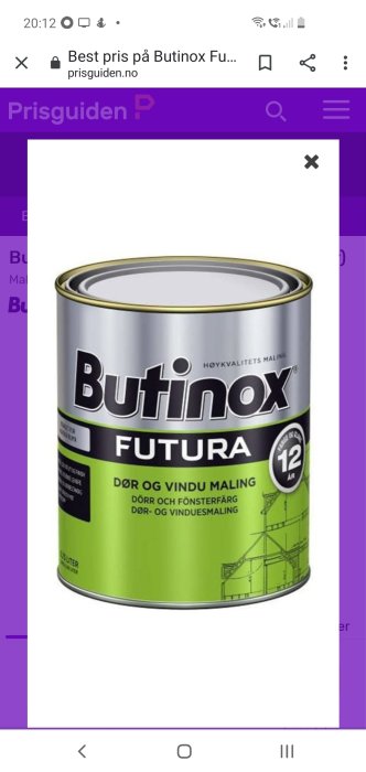 Burk med Butinox Futura högkvalitets fönsterfärg för dörr och fönster.