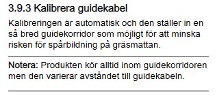 Textutdrag om kalibrering av guidekabel för robotgräsklippare.