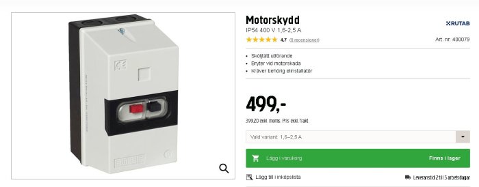 Motorskydd IP54 som visas online för köp, med prislapp och specifikationer.