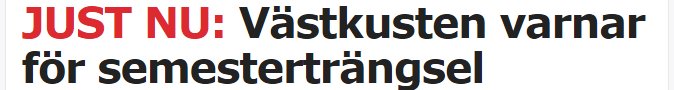 Nyhetstext som varnar för trängsel under semesterperiod på Västkusten.