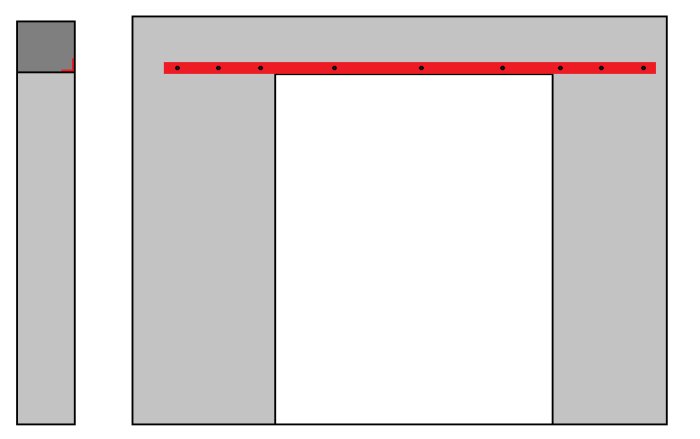 L-järn fastbultat ovanför en dörröppning för att förstärka balken enligt beskrivning.