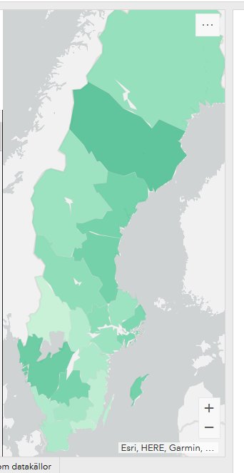 Kartbild över Sverige som visar olika nyanser av grönt för att representera smittspridning per region vecka 29.
