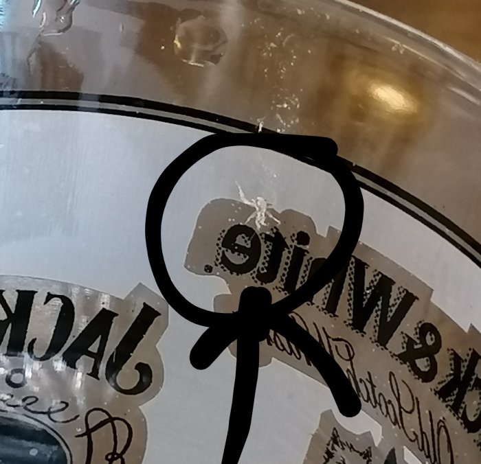 Litet vitt insekt på förstoringsglas framför text, svårt att identifiera arten.