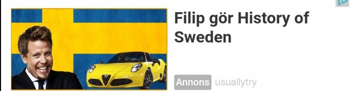 Reklambanner med texten "Filip gör History of Sweden", en gul sportbil och svensk flagga i bakgrunden.