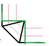 Schematisk ritning av en konstruktion med befintliga gröna linjer och planerad svart ram.