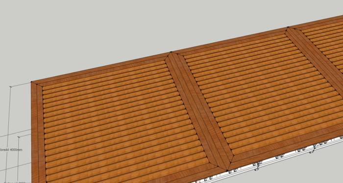 3D-modell av träaltan med förslag på dubbel fris längs kanten.