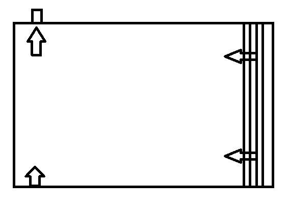 Schematisk ritning av poolens teknikrum med markerade inloppsrör och skimmerplaceringar.