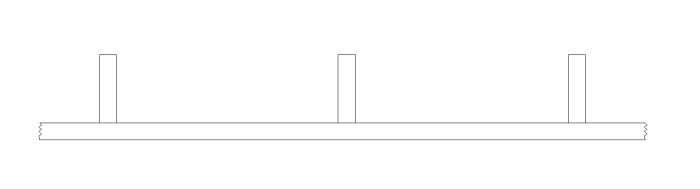 Schematisk illustration av en bärlina med vertikala 'tassar' som support, i linje med underliggande reglar.