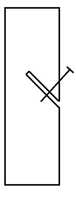 Illustration som visar ett snitt i en regel och en träskruv dragen genom för att böja regeln inåt.