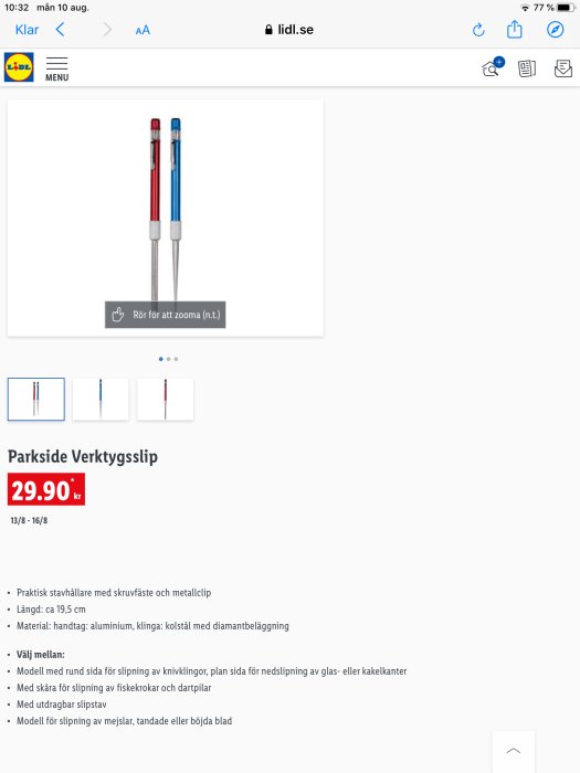 Diamantslipar i röd och blå färg för uppslipning av verktyg.