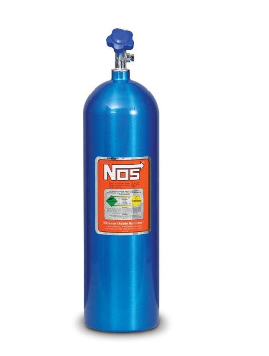 Blå NOS gasflaska för nitrous oxide system.