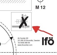 Diagram som visar en överkryssad felaktig installation av en toalett enligt IFÖs rekommendationer.