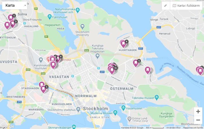 Karta över Stockholm med markerade områden och inga tillgängliga nyproduktioner i attraktiva områden.