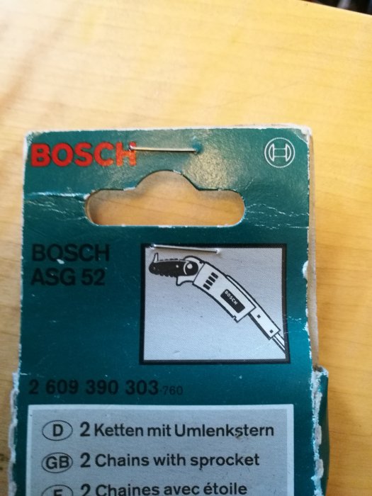 Bosch ASG 52 förpackning med bild på verktyget samt artikelnummer och flerspråkig produktbeskrivning.