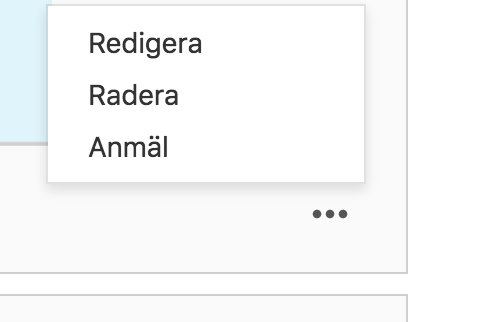 Skärmdump av en webbforumtråd med alternativen "Redigera", "Radera" och "Anmäl".