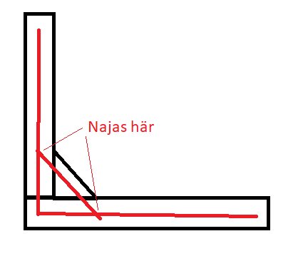 Enkel Paint-skiss av en konstruktionsdetalj med betongmarkerat i svart och armering i rött.