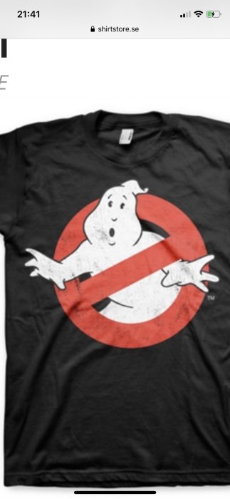 Svart t-shirt med "Parkslidebusters" motiv, parodi på Ghostbusters logga.