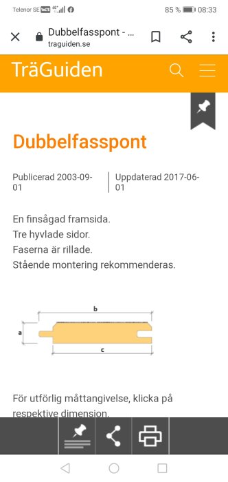 Skärmdump som visar en teknisk ritning av en dubbelfasspont från en byggguide.