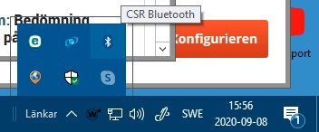 Skärmbild av en dator som visar en startmeny med ikoner och en Bluetooth konfigurationsfönstret öppet.