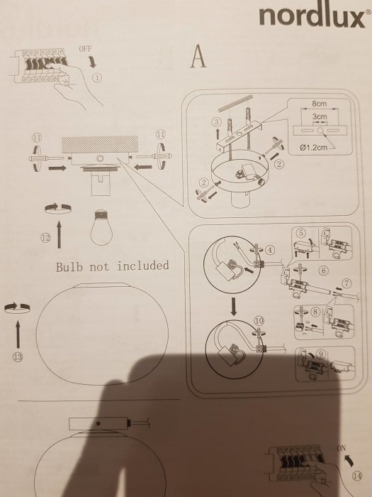 Instruktionsmanual för installation av Nordlux Alton taklampa med diagram och komponenter.