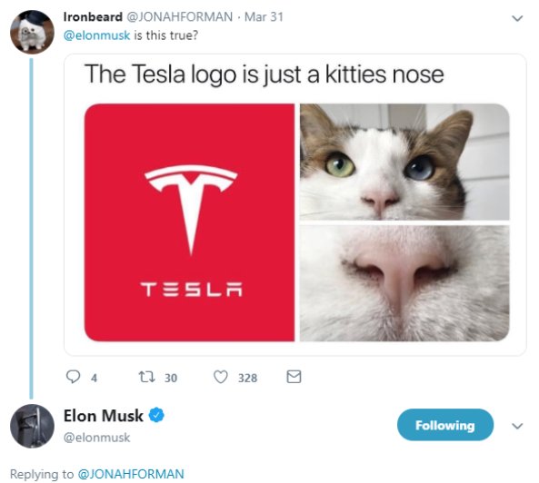 En jämförelse mellan Teslas röda logotyp och närbilder av en katts ögon och näsa.