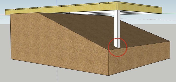 3D-visuellt koncept för förankring av en utkastsplats på sluttning med pelare och trädäck.