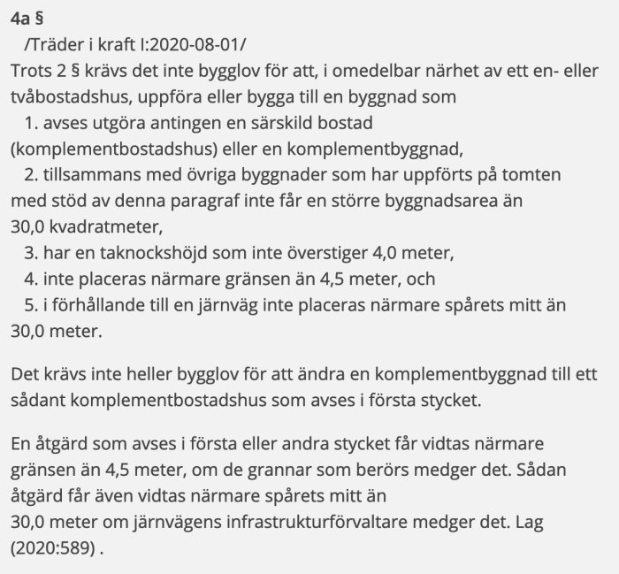 Text som beskriver lagtext kring omvandling av komplementbyggnad till komplementbostadshus enligt PBL 9 kap.