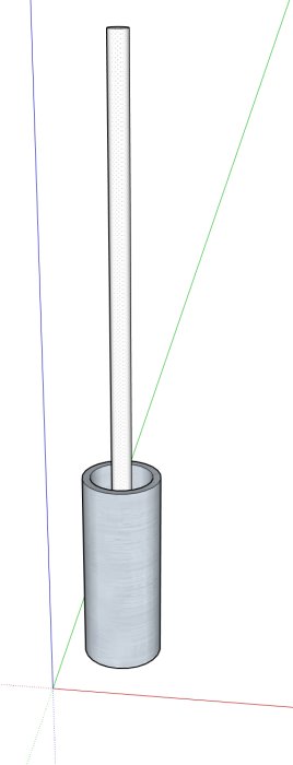 En 3D-skiss av en glasfiberstav monterad vertikalt inuti ett öppet järnrör som ett förslag för fäste av vimplar.