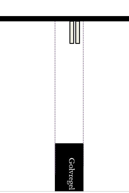 Schematisk ritning som visar VP-rör från taket i relation till en flyttbar vägg och golvregel.