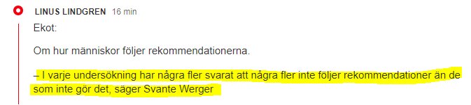 Skärmklipp av foruminlägg om en presskonferens med citat från Svante Werger.