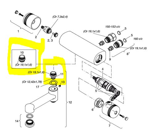 Exploded diagram showing plumbing parts with item 10 highlighted to replace item 11, as suggested in a forum post.