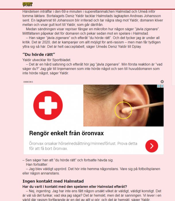 Reklambild för öronrengöring med öra i närbild och text om att rengöra öronvax.