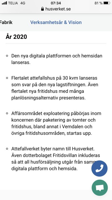 Skärmdump från Husverkets webbsida som visar historik och namnbyte från Attefallsverket.