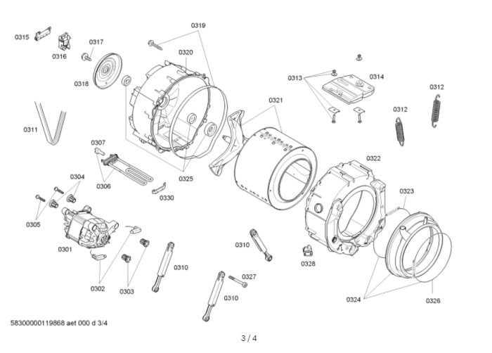 Exploded view diagram of a motor with various components labeled, possibly indicating a brushed motor.