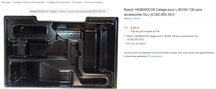 Svart plastinsats för Bosch L-BOXX 136 anpassad för GLL tillbehör.