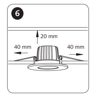 Illustration av en apparatdosa i snitt med mätningar som visar 20 mm i höjd och 40 mm utrymme på varje sida.