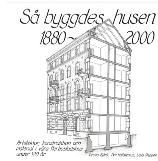 Bokomslag som visar evolutionen av husbygge från 1880 till 2000 med arkitekturdetaljer.