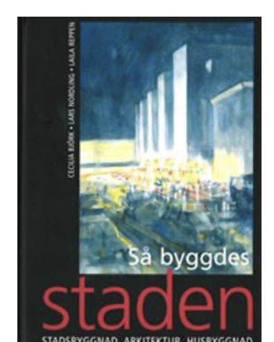 Bokomslag till "Så byggdes staden" med illustration av stadsbild och skymning.