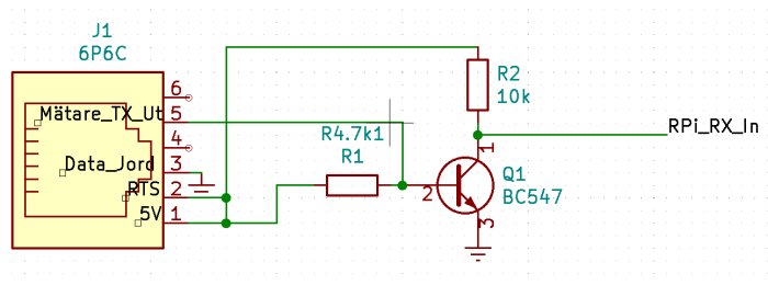 Elektronisk krets med kopplingar till komponenter som motstånd R1, R2 och transistor Q1, markerad som BC547.