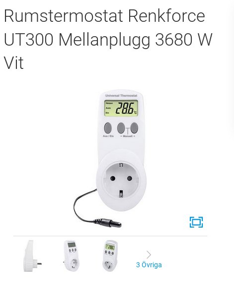 Vit Renkforce UT300 rumstermostat med mellanplugg och digital display som visar 20.6°C.