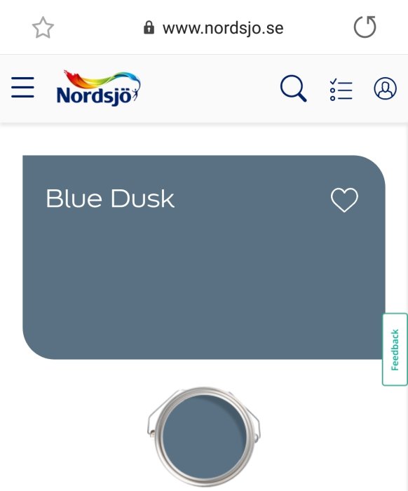 Färgprov "Blue Dusk" från Nordsjö med öppen färgburk.