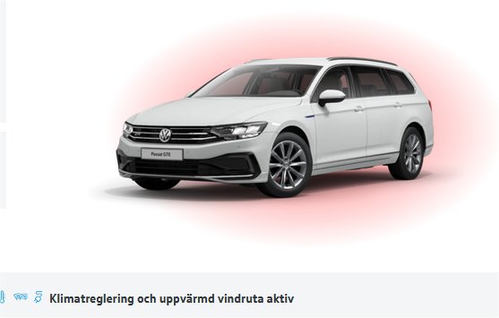 Vit Volkswagen Passat GTE framför en rödrosa bakgrund.