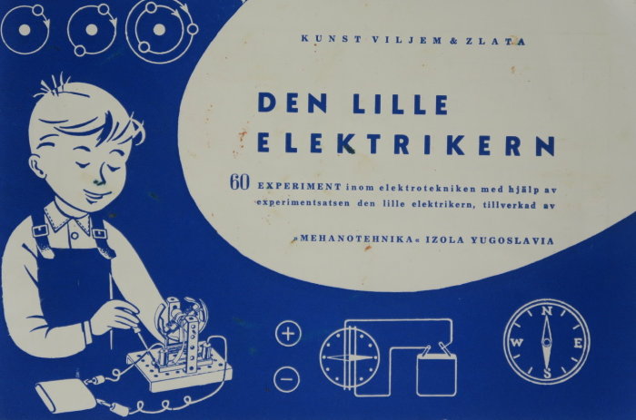 Illustration på en förpackning för "Den lille Elektrikern", ett kit för elektronikexperiment.