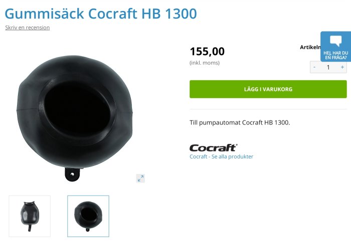 Svart gummisäck till hydropress Cocraft HB 1300, möjligen fylld med vatten.