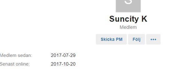 Profilinformation för forummedlem 'Suncity K' med medlemsdatum och senaste online-tidpunkt.
