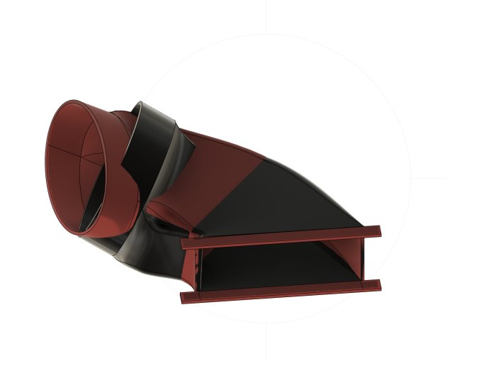 3D-modellerad maskindel med en jämförelse mellan gammal version i rött och ny design i svart.