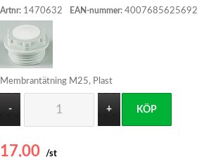 Plast membrantätning M25 för elektriska installationer med köpknapp och pris.