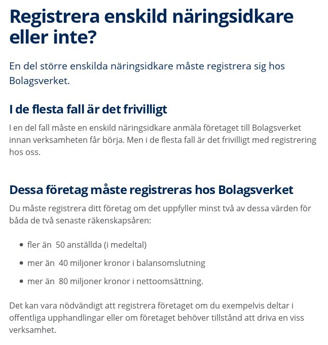 Informativ text om registrering av enskild näringsidkare hos Bolagsverket.