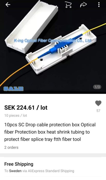 Kopplingsbox för SC fiberkabel med värme krympslang, använd för skydd av fiberoptiska skarvar.